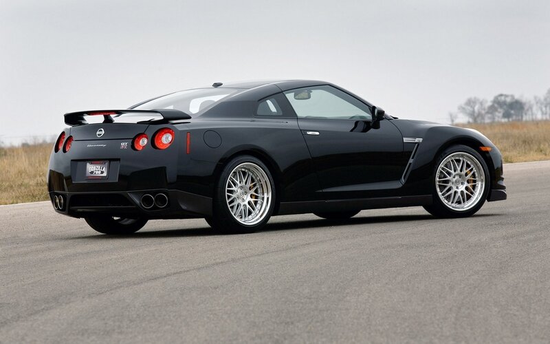 Black Nissan GT-R on track