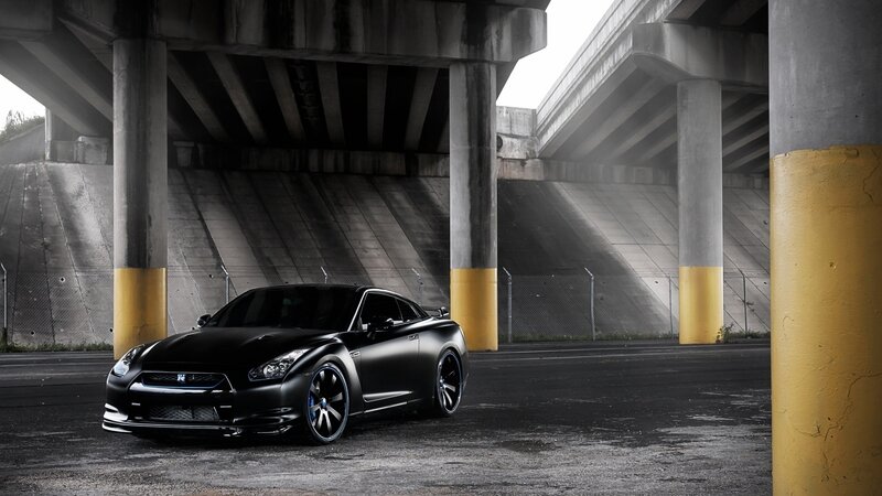 Black Nissan GT-R under highway