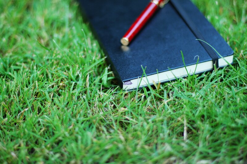 Black Notebook on Grass — Green, Calm