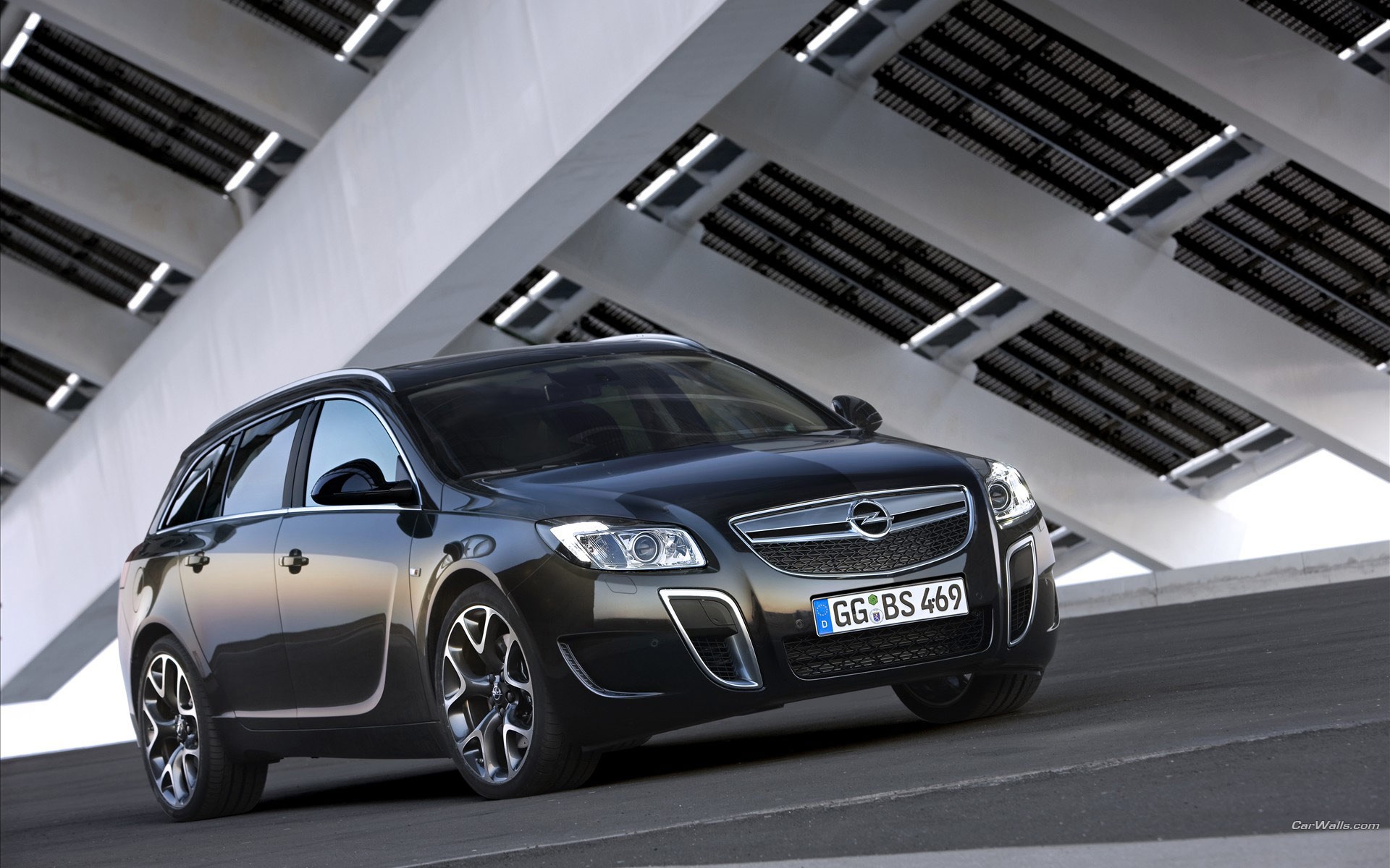 black opel in modern structure