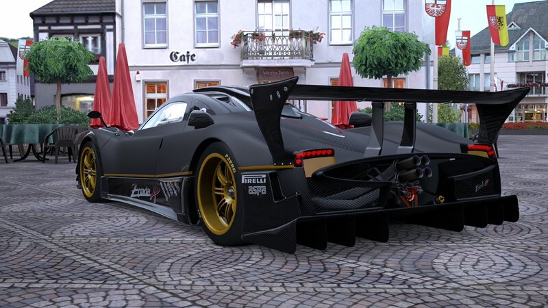 Black Pagani Zonda R on cobblestones