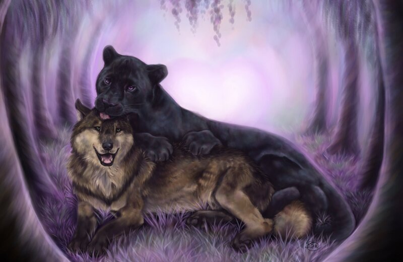 Black Panther and Wolf — Purple