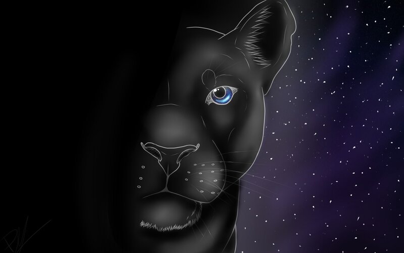 Black Panther Face — Dramatic, Night, Digital Art, Starfield