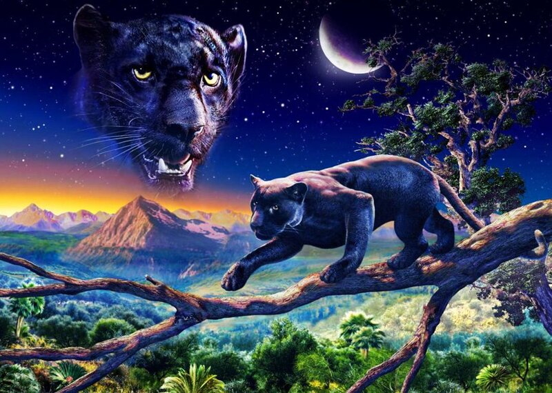 Black Panther on Branch — Blue