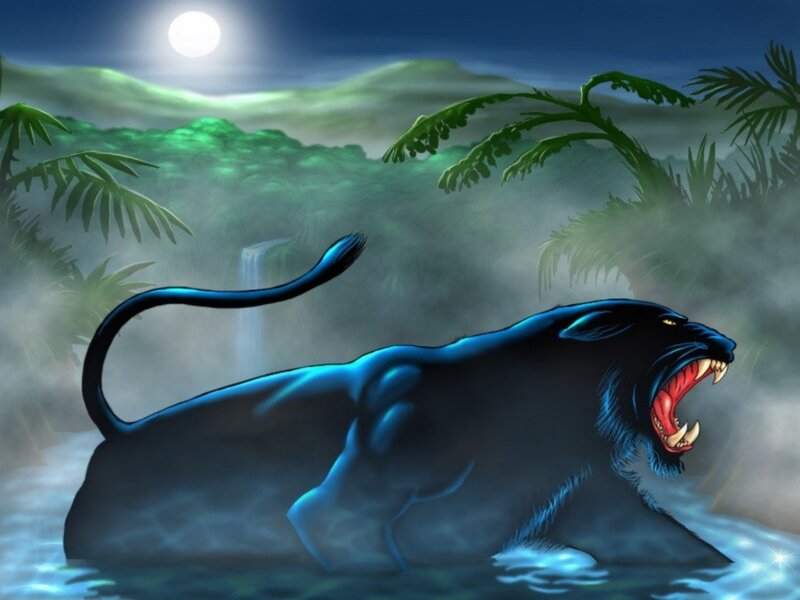 Black Panther Roaring — Blue