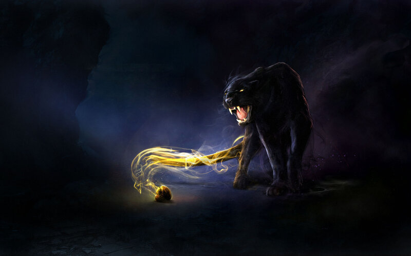Black Panther Roaring — Dramatic, Night, Digital Art