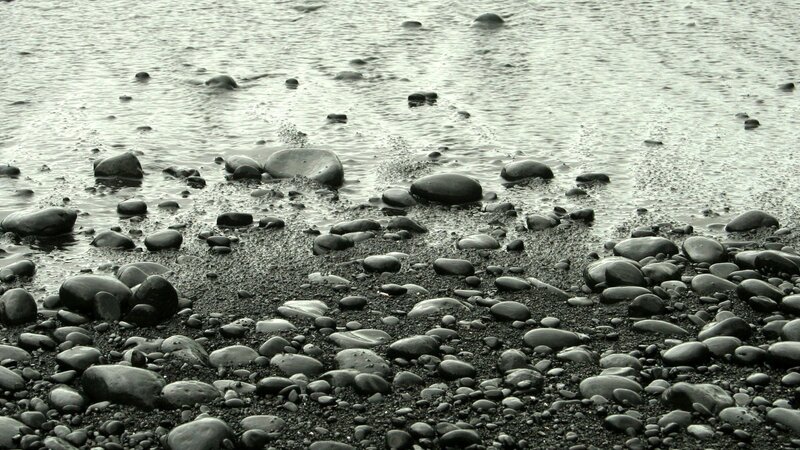 Black Pebbles on Beach — Gray, Calm