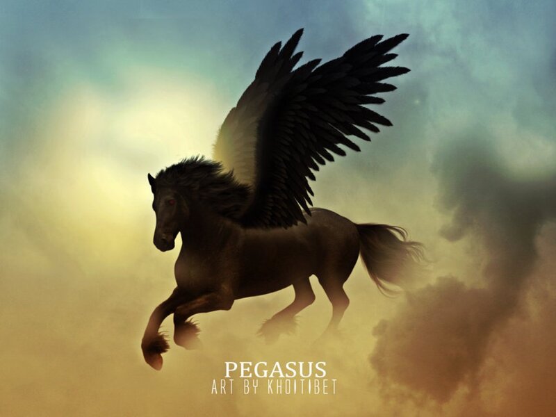 Black Pegasus in Flight — Dramatic