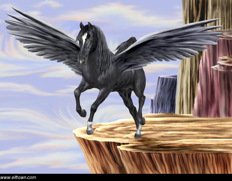 Black Pegasus on a Cliff