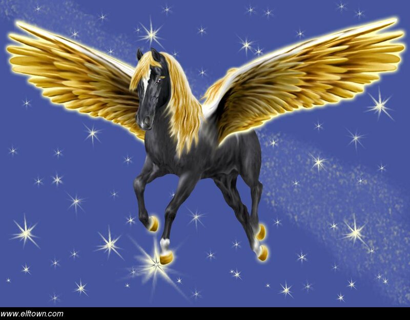 Black Pegasus with Golden Wings
