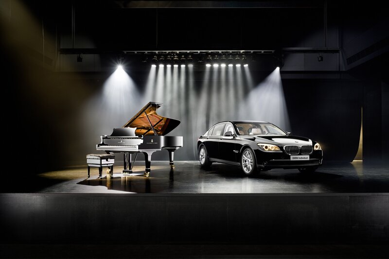 Black Piano and Car — Dramatic, Night, Photograph, Spotlights, Stage