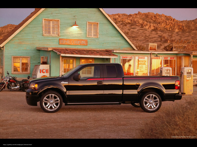 Black pickup truck at diner