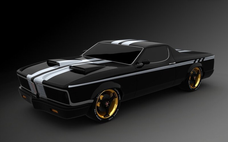 Black Pickup Truck — Dramatic, 3d Render, Stripes, Gold Wheels