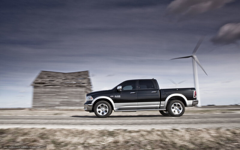 Black Pickup Truck — Dramatic, Afternoon, Photograph, Wind Turbine, Barn