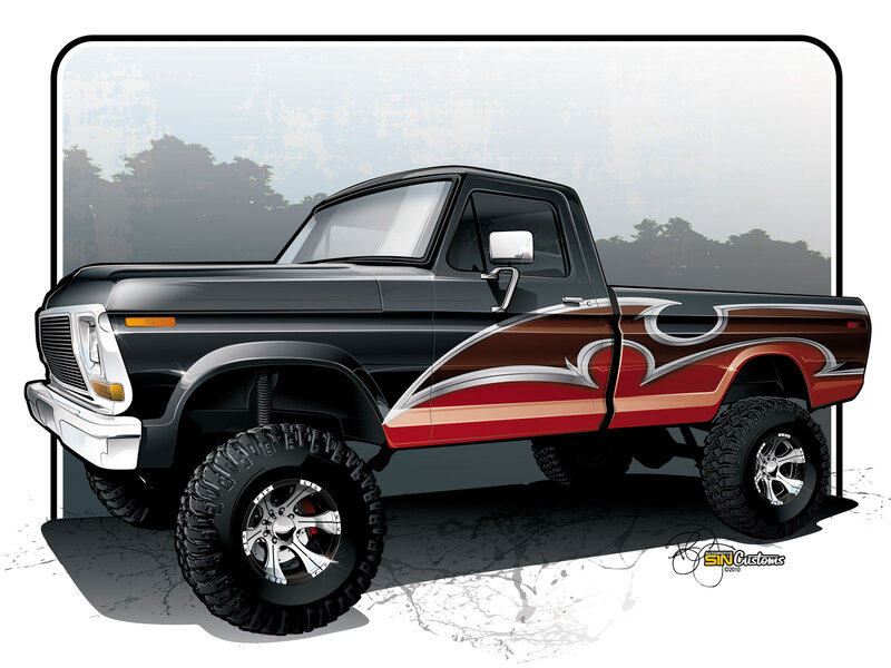 Black Pickup Truck — Dramatic, Digital Art, Flames
