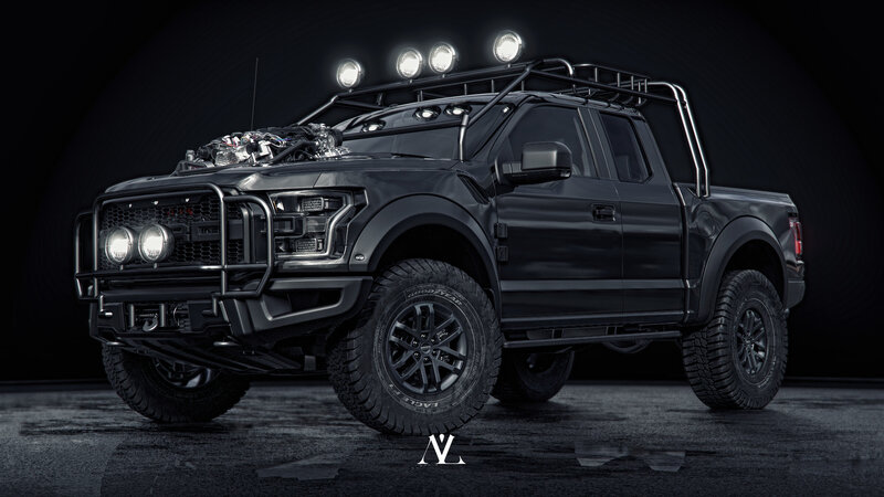 Black Pickup Truck — Dramatic, Night, 3d Render