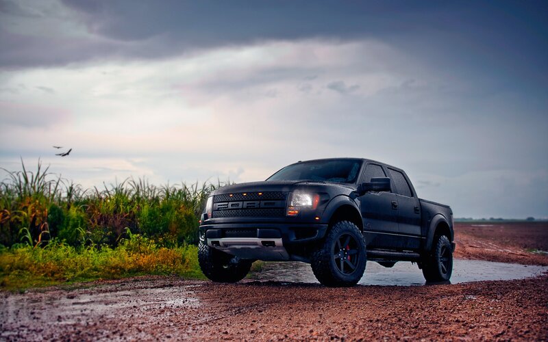 Black Pickup Truck — Dramatic, Sunset, Photograph, Mud