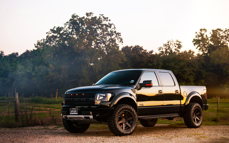 Black Pickup Truck — Dramatic, Sunset, Photograph, Trees