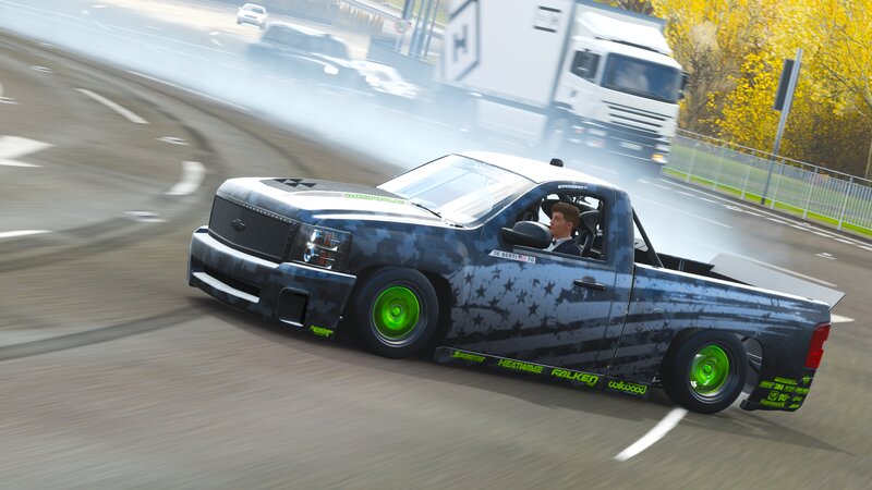 Black Pickup Truck Drifting