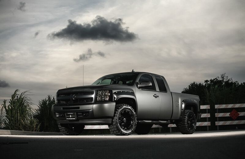 Black Pickup Truck — Gray, Dramatic, Photograph