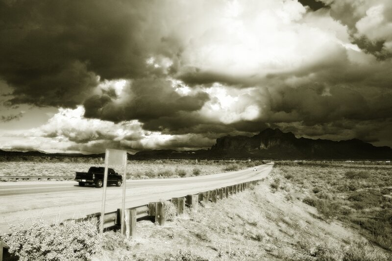 Black Pickup Truck on Road — Sepia
