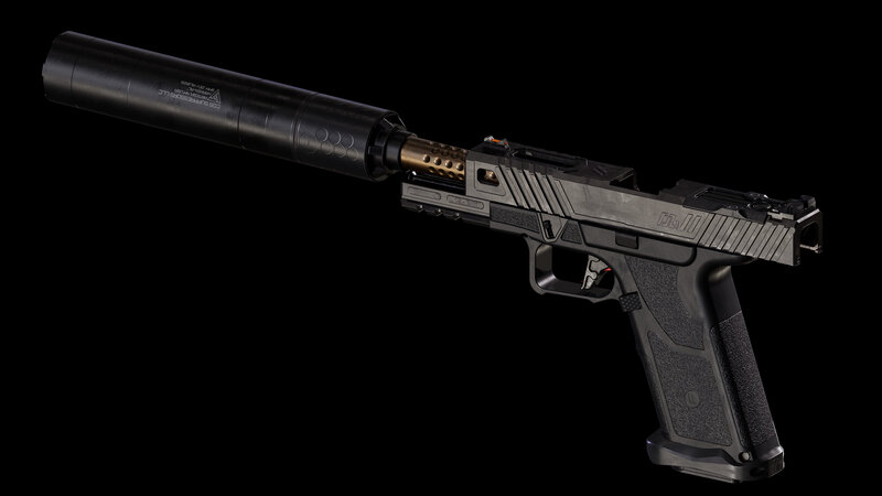 Black Pistol with Suppressor — Dramatic, 3d Render