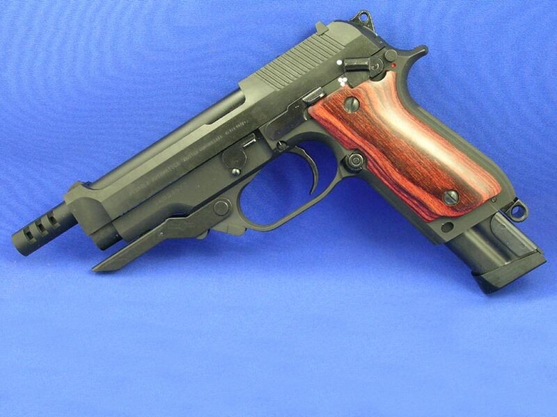 Black Pistol with Wood Grip — Blue, Neutral, Photograph