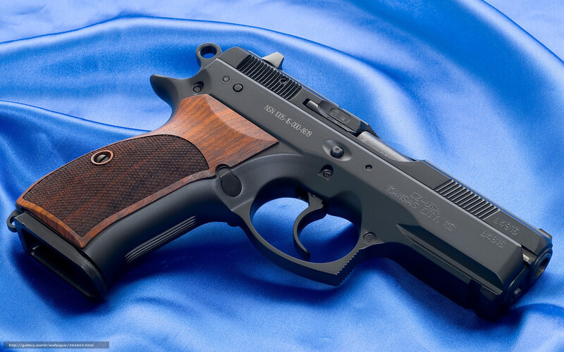 Black Pistol with Wooden Grip — Blue