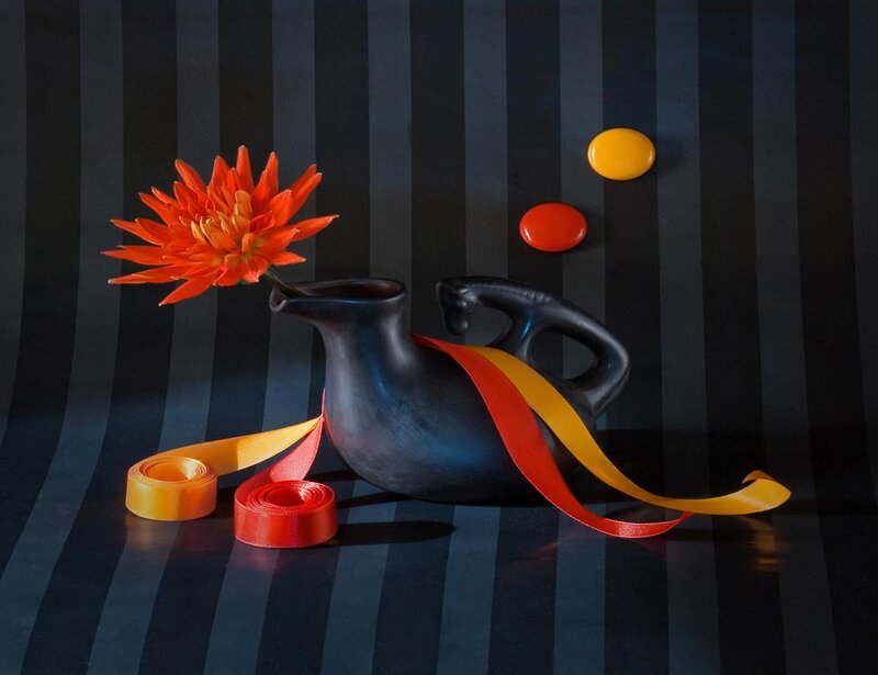 Black Pitcher with Flower