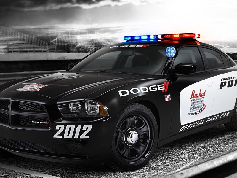 Black Police Car — Dramatic, Afternoon, Photograph, Race Track