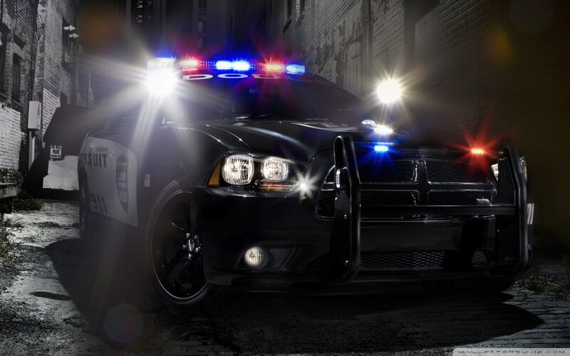 Black Police Car — Dramatic, Night, Photograph, Lights