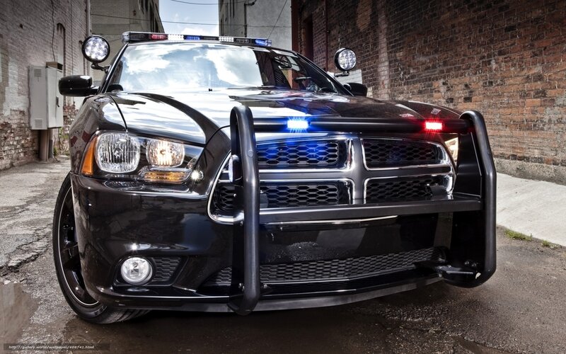 black police car in alley