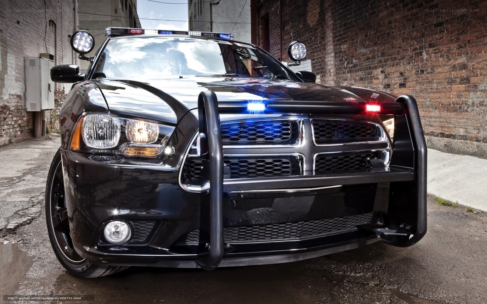 black police car in alley