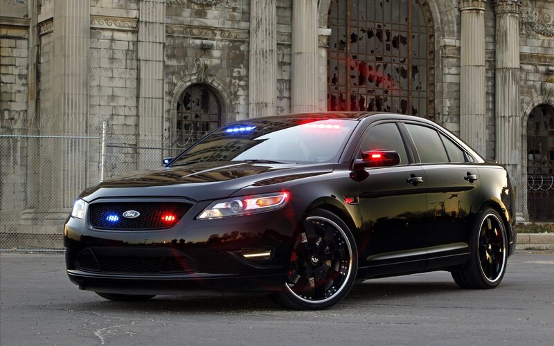 black police car with lights