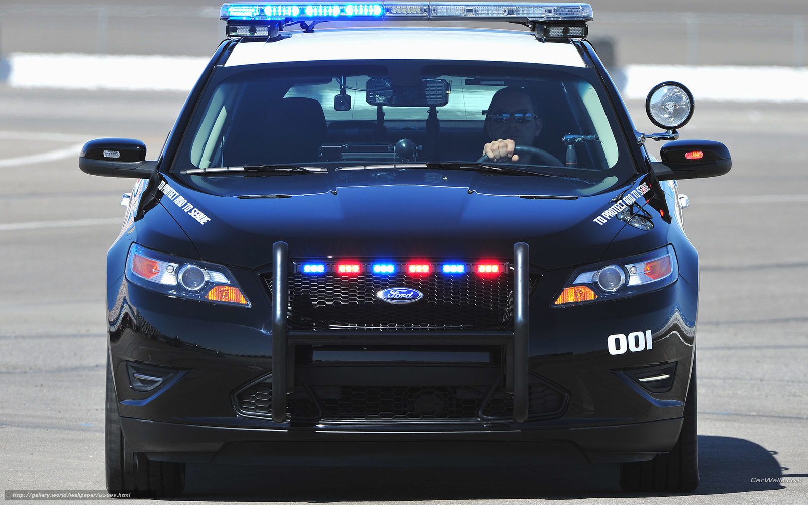 black police car with lights