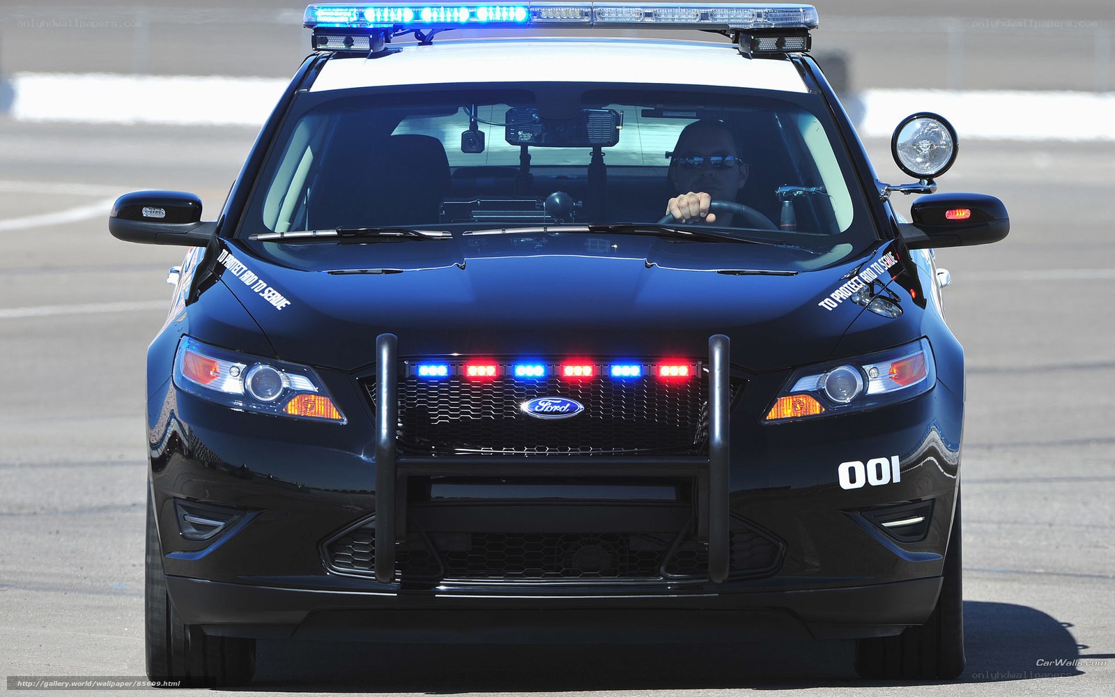 black police car with lights