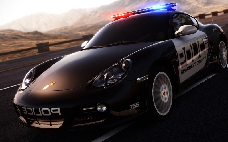 Black Police Sports Car — Dramatic, Sunset