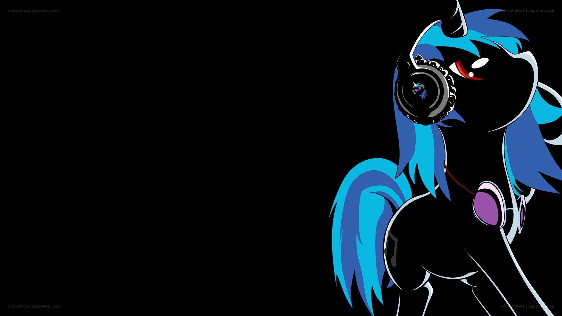 black pony with headphones