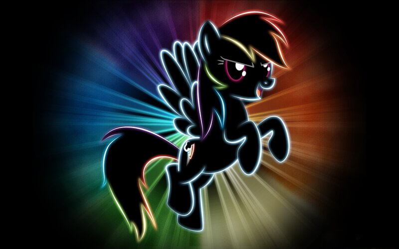 Black Pony with Wings — Dramatic, Digital Art, Neon Outline