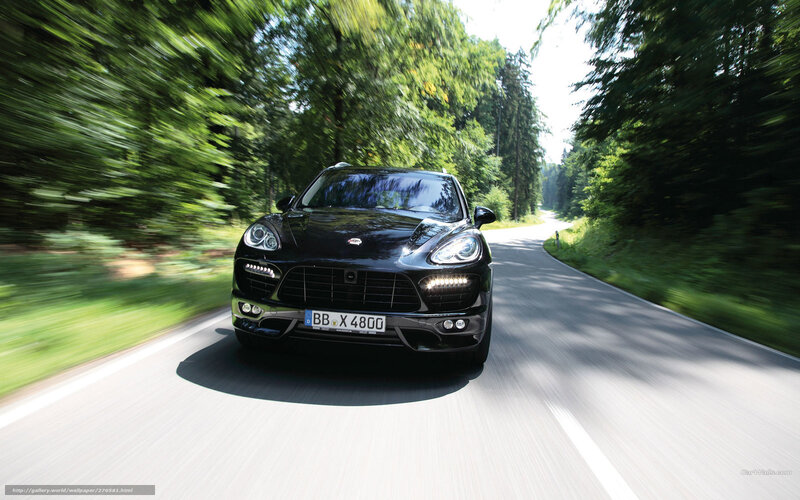 Black Porsche Cayenne in forest