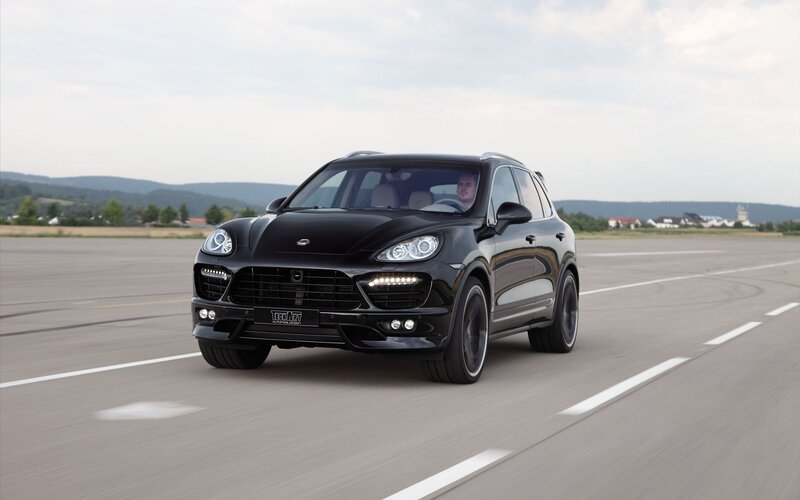 Black Porsche Cayenne on a runway