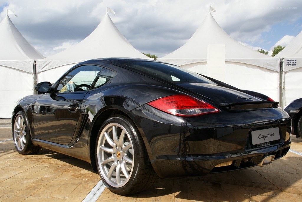 Black Porsche Cayman on display