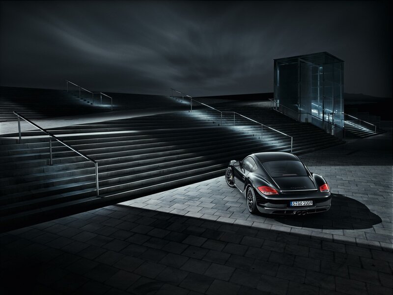 Black Porsche Cayman S at night