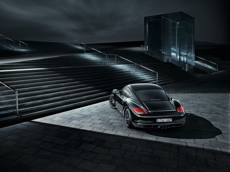 Black Porsche Cayman S at night