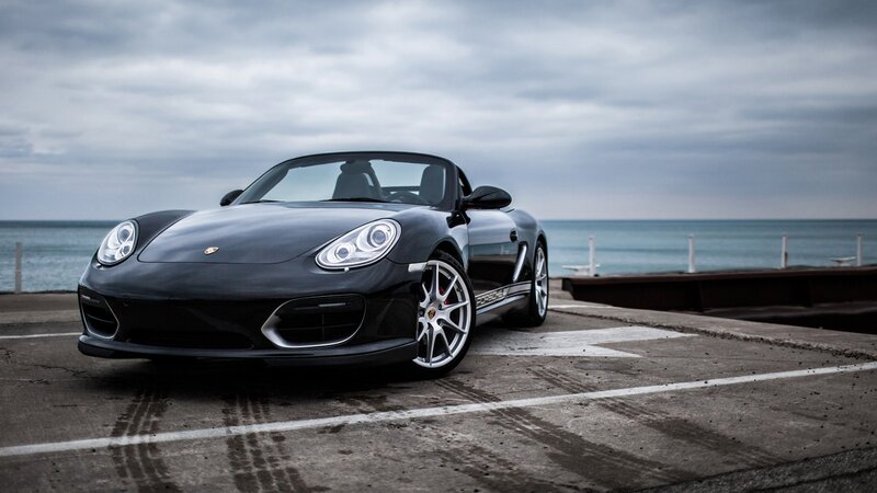 Black Porsche Convertible — Dramatic, Photograph, Car, Ocean