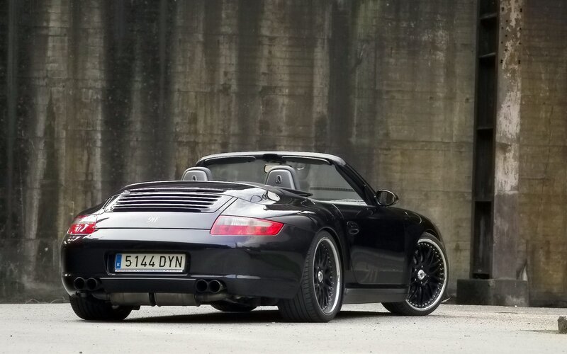 Black Porsche Convertible — Dramatic, Photograph, Concrete Wall