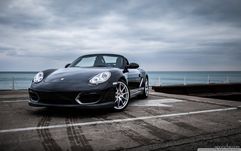 Black Porsche Convertible — Gray, Dramatic