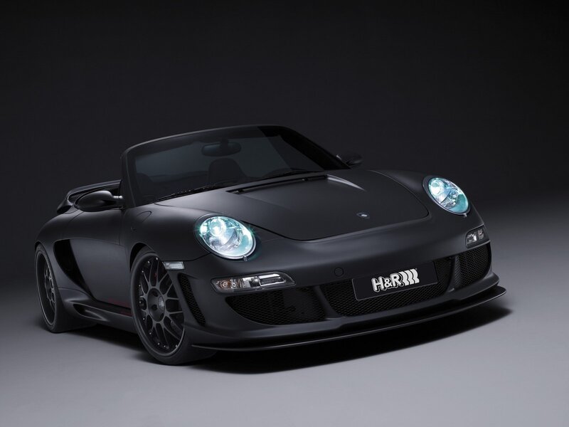 Black Porsche convertible sports car