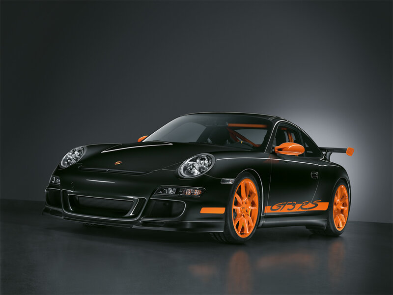 Black Porsche GT3 RS with orange accents