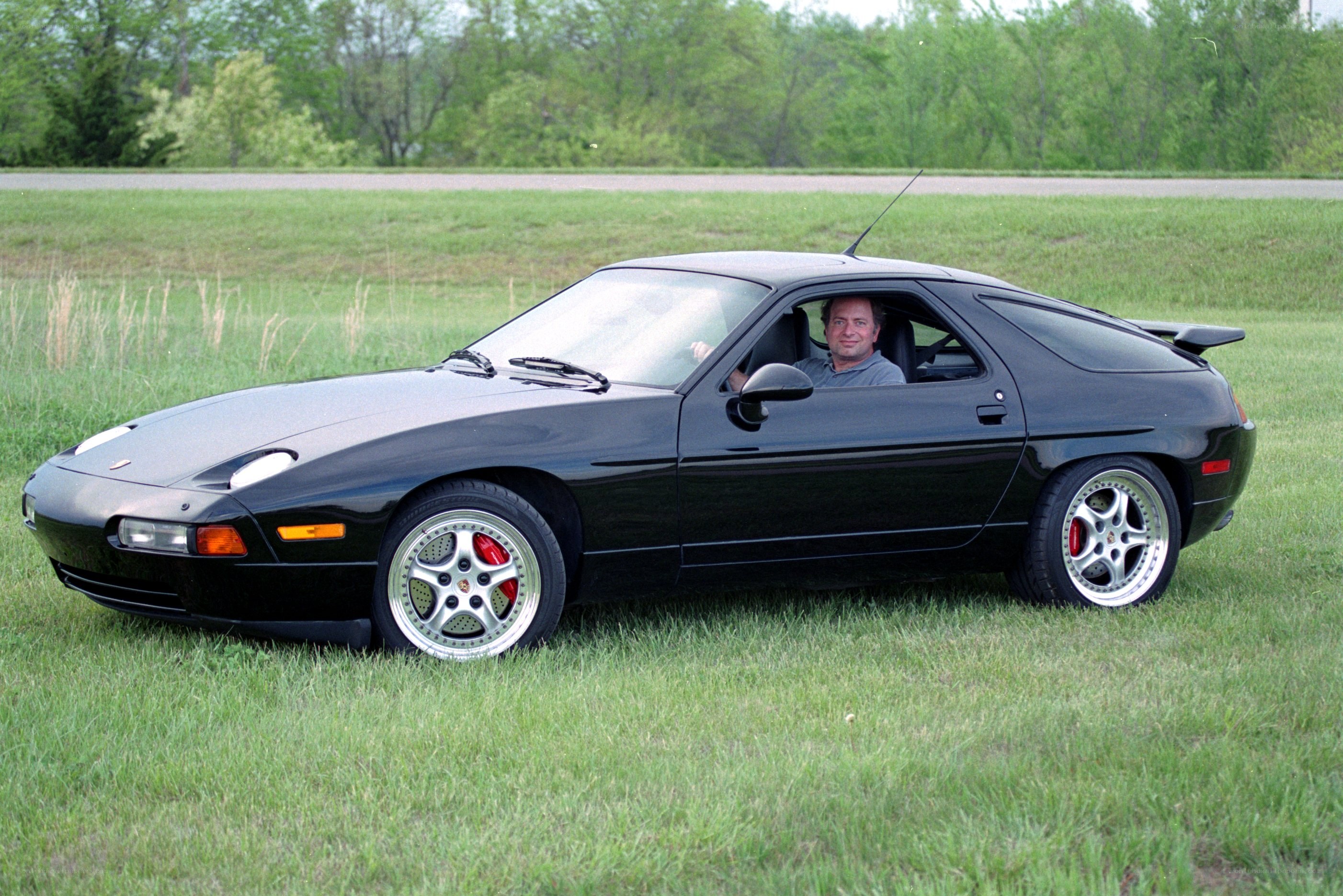 Black Porsche in a field